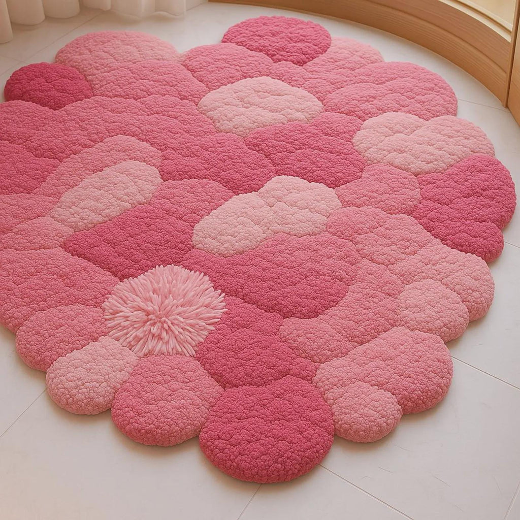 Cloud Moss Rug, Fluffy Handmade Wool Felt Carpet, 3D Bubble Floor Mat, Cozy Bedroom Rug, Soft Aesthetic Home Decor
