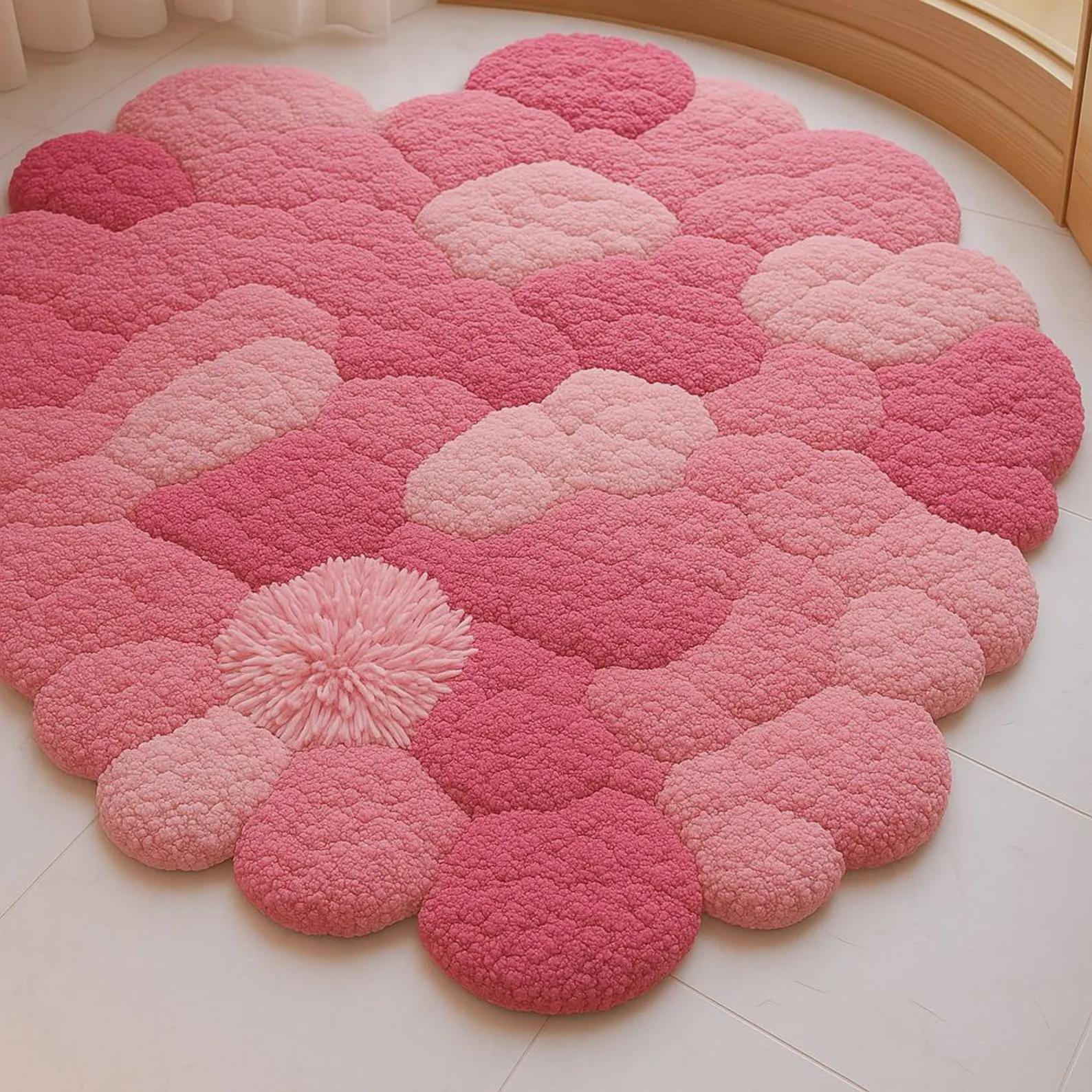Cloud Moss Rug, Fluffy Handmade Wool Felt Carpet, 3D Bubble Floor Mat, Cozy Bedroom Rug, Soft Aesthetic Home Decor