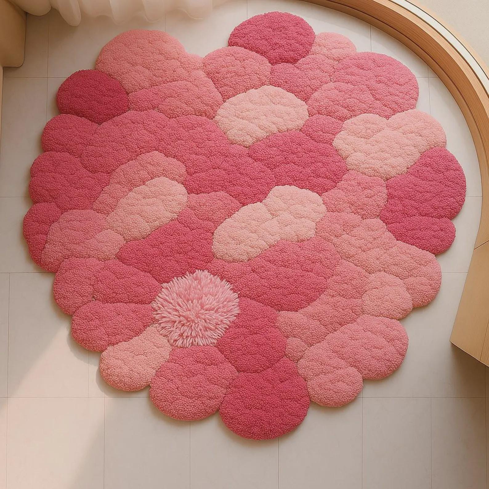 Cloud Moss Rug, Fluffy Handmade Wool Felt Carpet, 3D Bubble Floor Mat, Cozy Bedroom Rug, Soft Aesthetic Home Decor