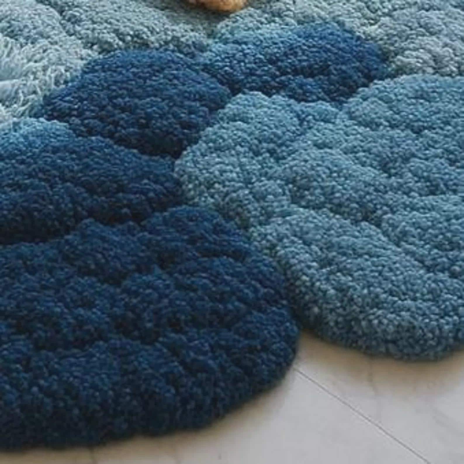 Blue Cloud Moss Rug, Fluffy Handmade Wool Felt Carpet, 3D Bubble Floor Mat, Cozy Bedroom Rug, Soft Home Decor