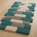 Hand Tufted Geometric Rug | Modern Block Pattern Runner | Teal Gray & Cream Wool Rug | Contemporary Hallway Carpet | Minimal Home Decor