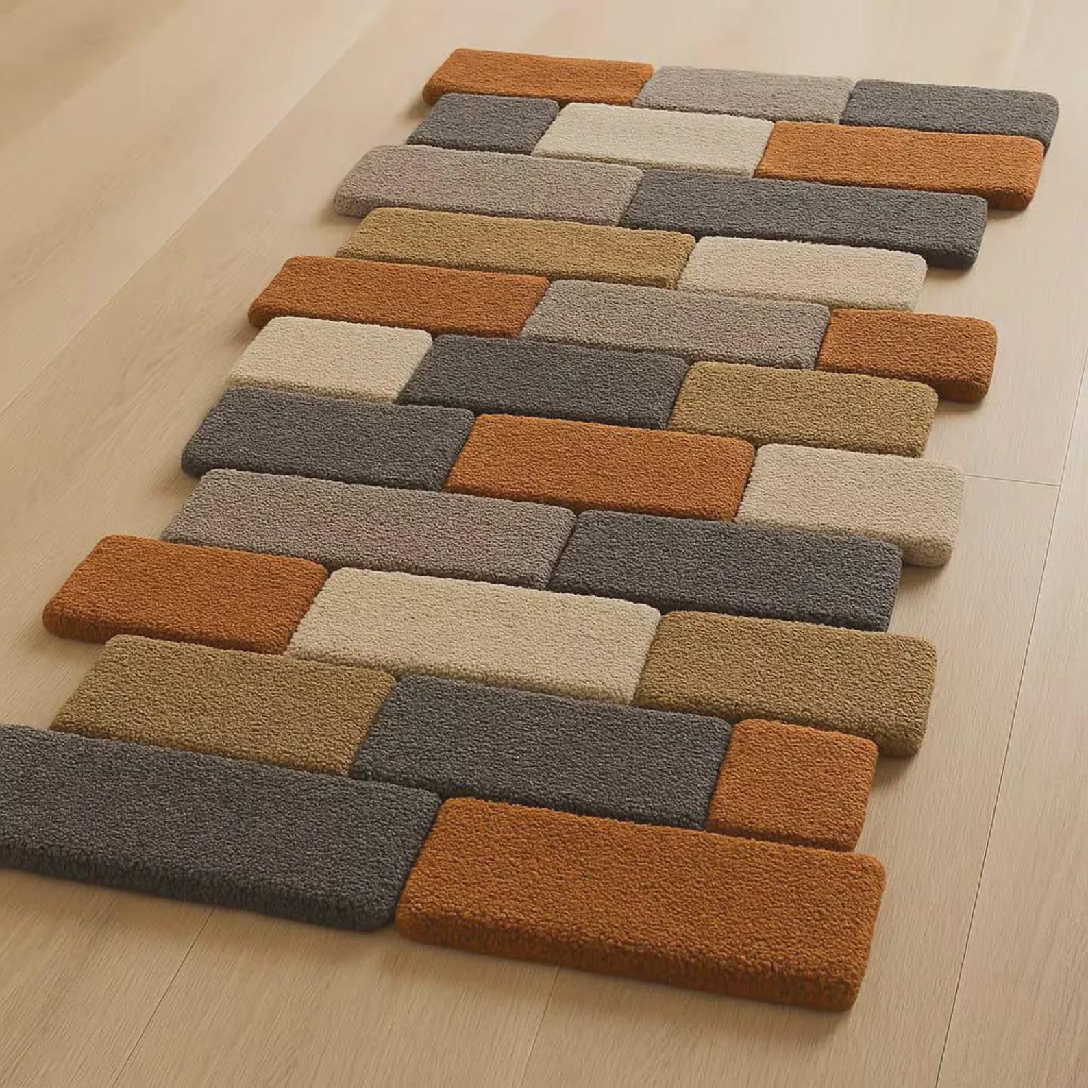 Hand Tufted Geometric Rug | Modern Block Pattern Runner | Wool Rug | Contemporary Hallway Carpet | Minimal Home Decor