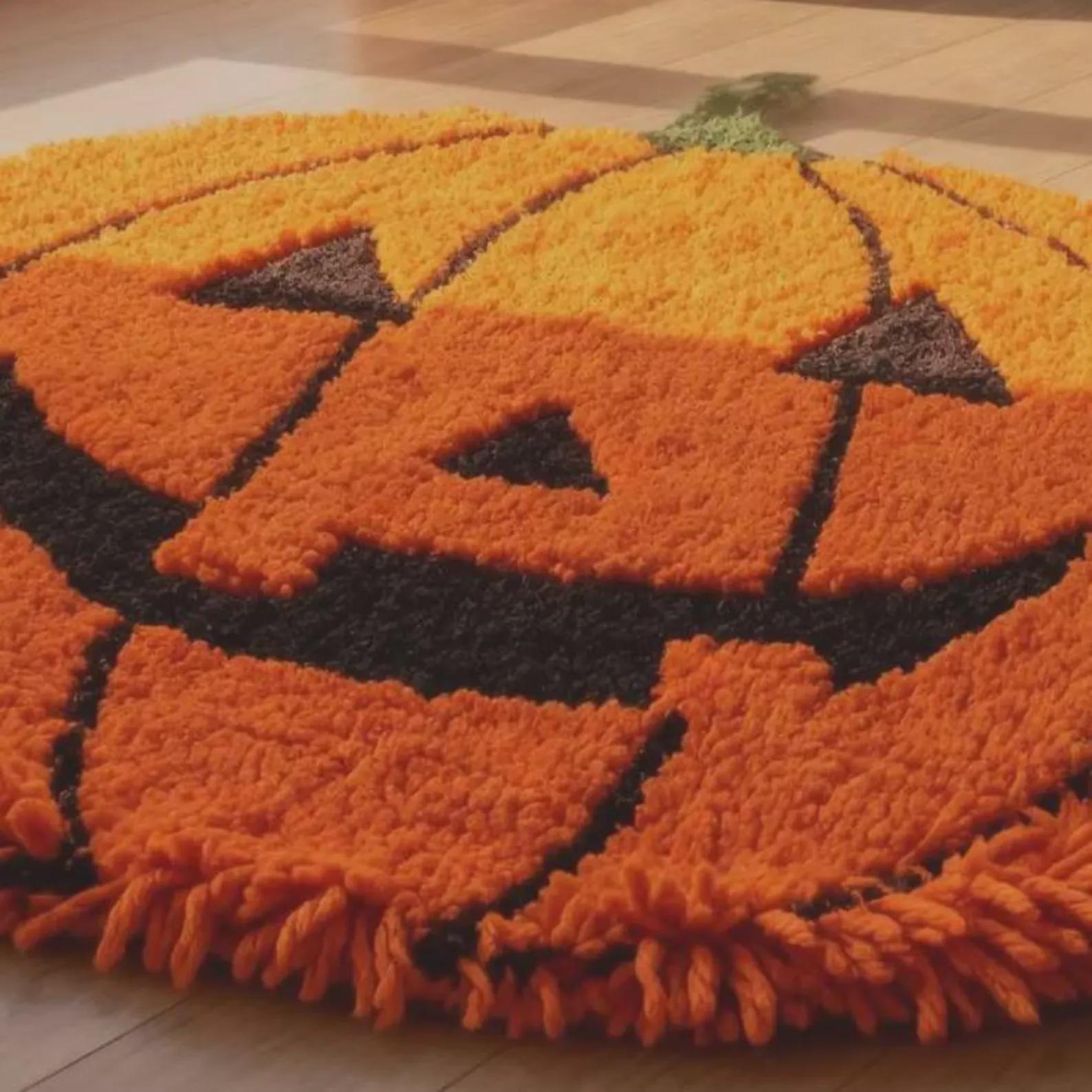 Hand Tufted Pumpkin Rug, Halloween Round Rug, Fall Decor Area Rug, Cozy Autumn Home Decor