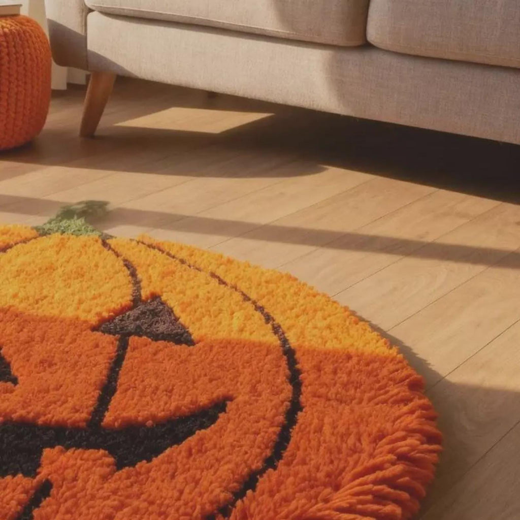 Hand Tufted Pumpkin Rug, Halloween Round Rug, Fall Decor Area Rug, Cozy Autumn Home Decor