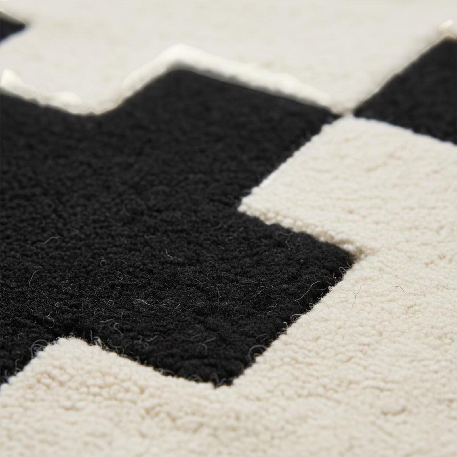 Hand Tufted Modern Abstract Rug Black, Cream & Gold Geometric Area Rug – Contemporary Minimalist Carpet