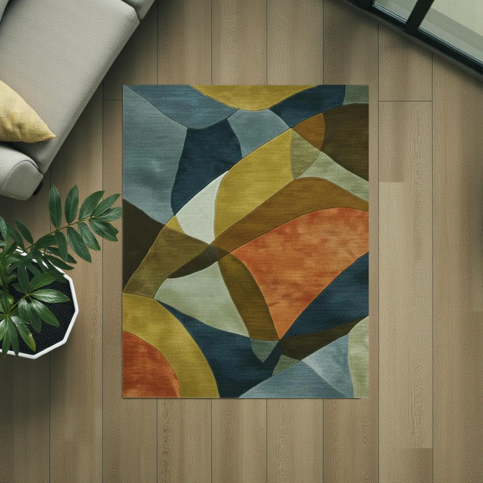 Abstract Modern Rug – Geometric Tufted Area Rug, Mid-Century Style Carpet, Colorful Contemporary Home Decor