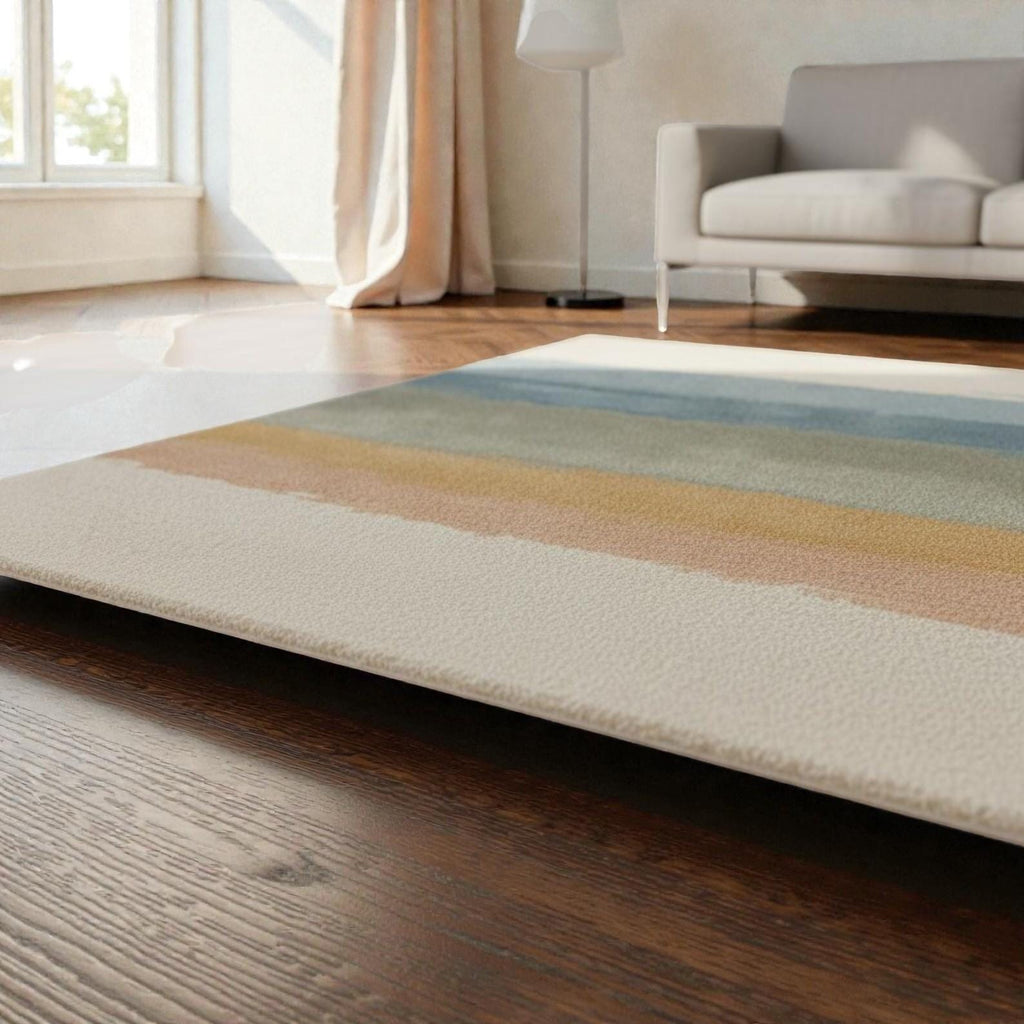 Abstract Minimalist Rug | Modern Striped Area Rug | Soft Neutral Earth Tone Carpet | Contemporary Living Room Decor | Cozy Floor Accent