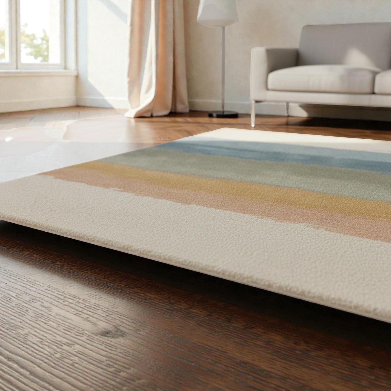 Abstract Minimalist Rug | Modern Striped Area Rug | Soft Neutral Earth Tone Carpet | Contemporary Living Room Decor | Cozy Floor Accent