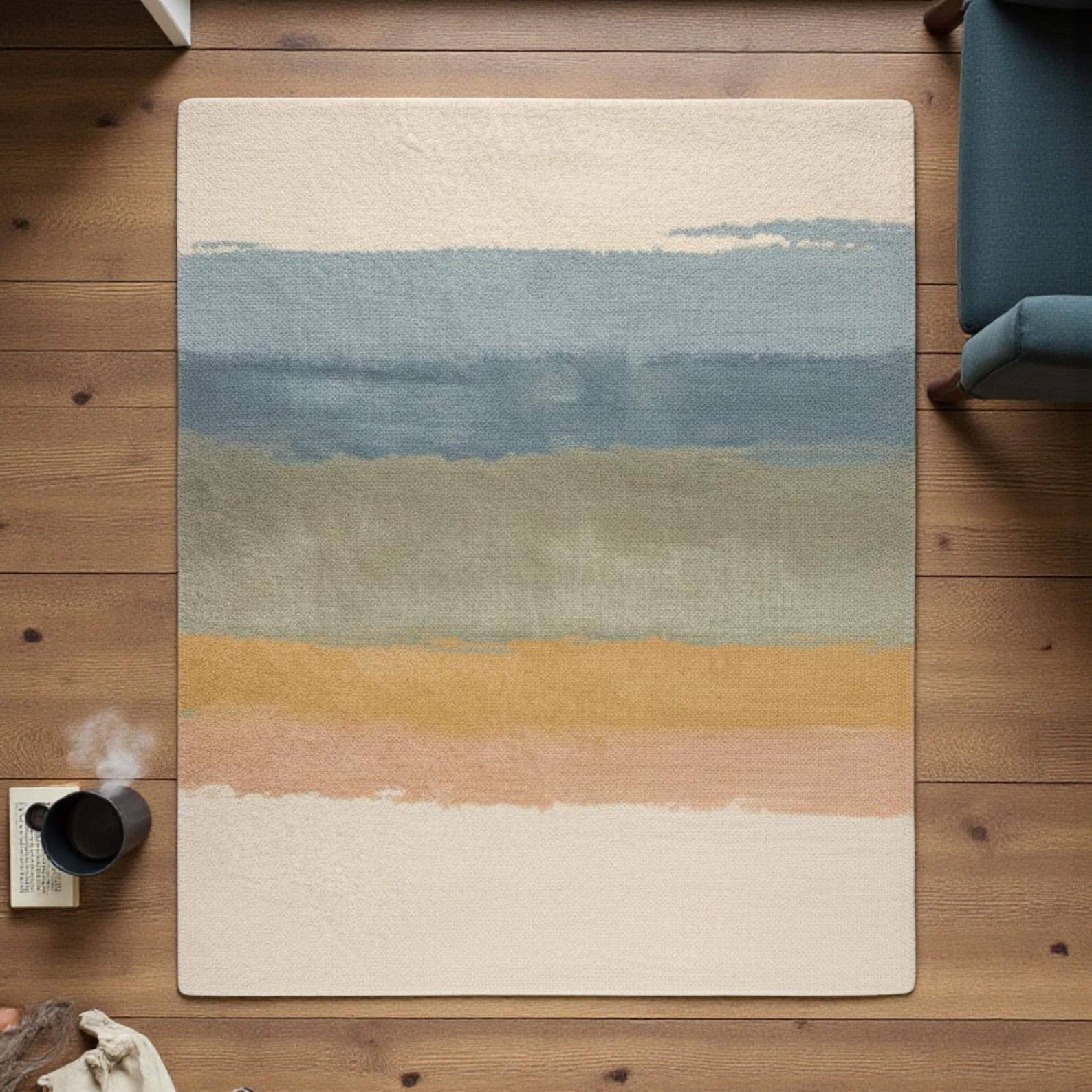 Abstract Minimalist Rug | Modern Striped Area Rug | Soft Neutral Earth Tone Carpet | Contemporary Living Room Decor | Cozy Floor Accent