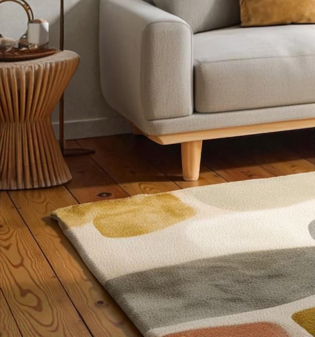 Modern Abstract Area Rug – Soft Minimalist Living Room Carpet | Neutral Geometric Decor Rug | Contemporary Bedroom Floor Mat