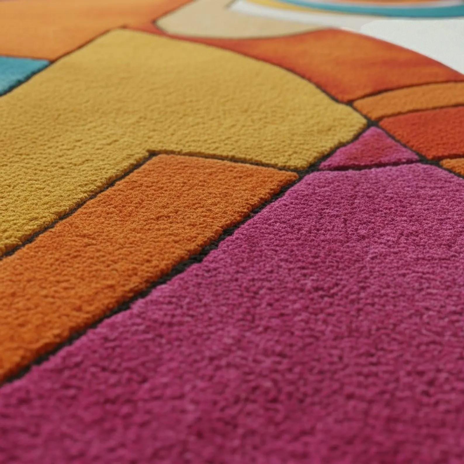Abstract Modern Geometric Area Rug – Patchwork Tufted Carpet | Mid-Century Modern Living Room Bedroom Decor