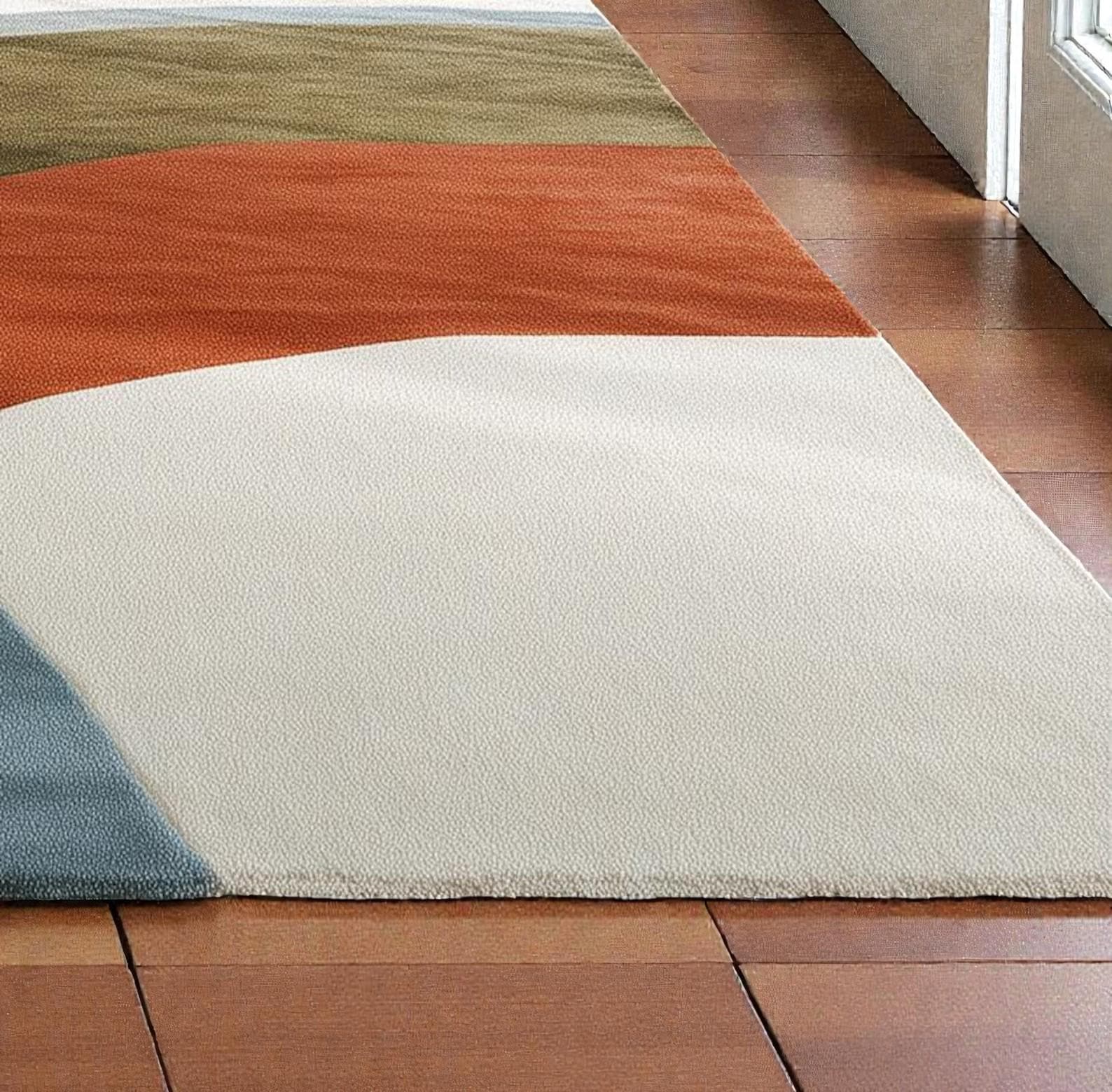 Modern Hand-Tufted Abstract Area Rug  Contemporary Geometric Accent Carpet | Soft Living Room Floor Decor