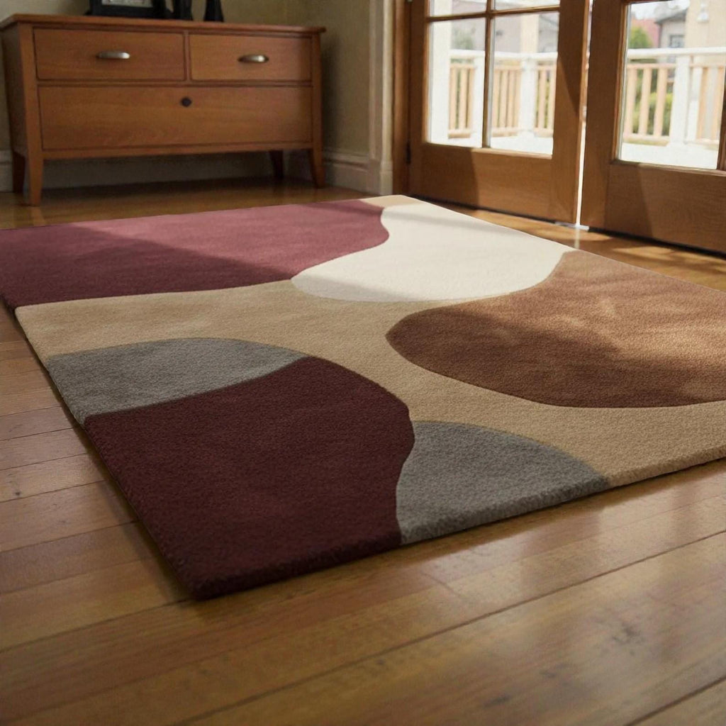 Brown Modern Hand-Tufted Abstract Area Rug | Contemporary Geometric Accent Carpet | Soft Living Room Floor Decor