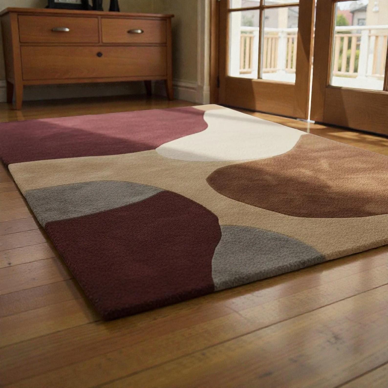 Brown Modern Hand-Tufted Abstract Area Rug | Contemporary Geometric Accent Carpet | Soft Living Room Floor Decor