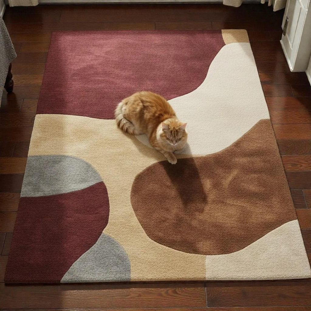 Brown Modern Hand-Tufted Abstract Area Rug | Contemporary Geometric Accent Carpet | Soft Living Room Floor Decor