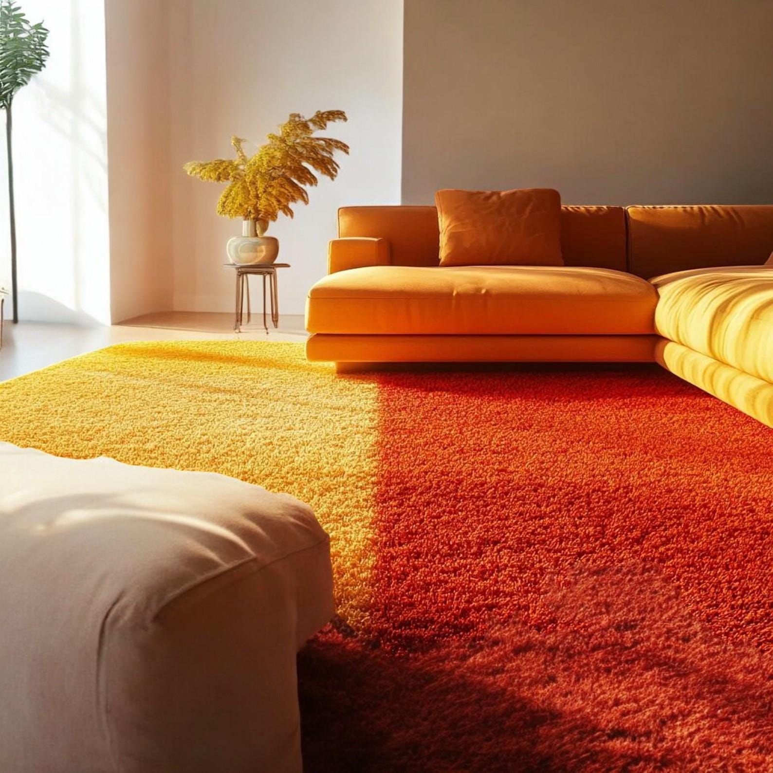 Hand-Tufted Wool Rug – Warm Ombre Area Rug in Yellow & Orange | Modern Minimalist Carpet | Soft Cozy Floor Decor | Handmade Accent Rug
