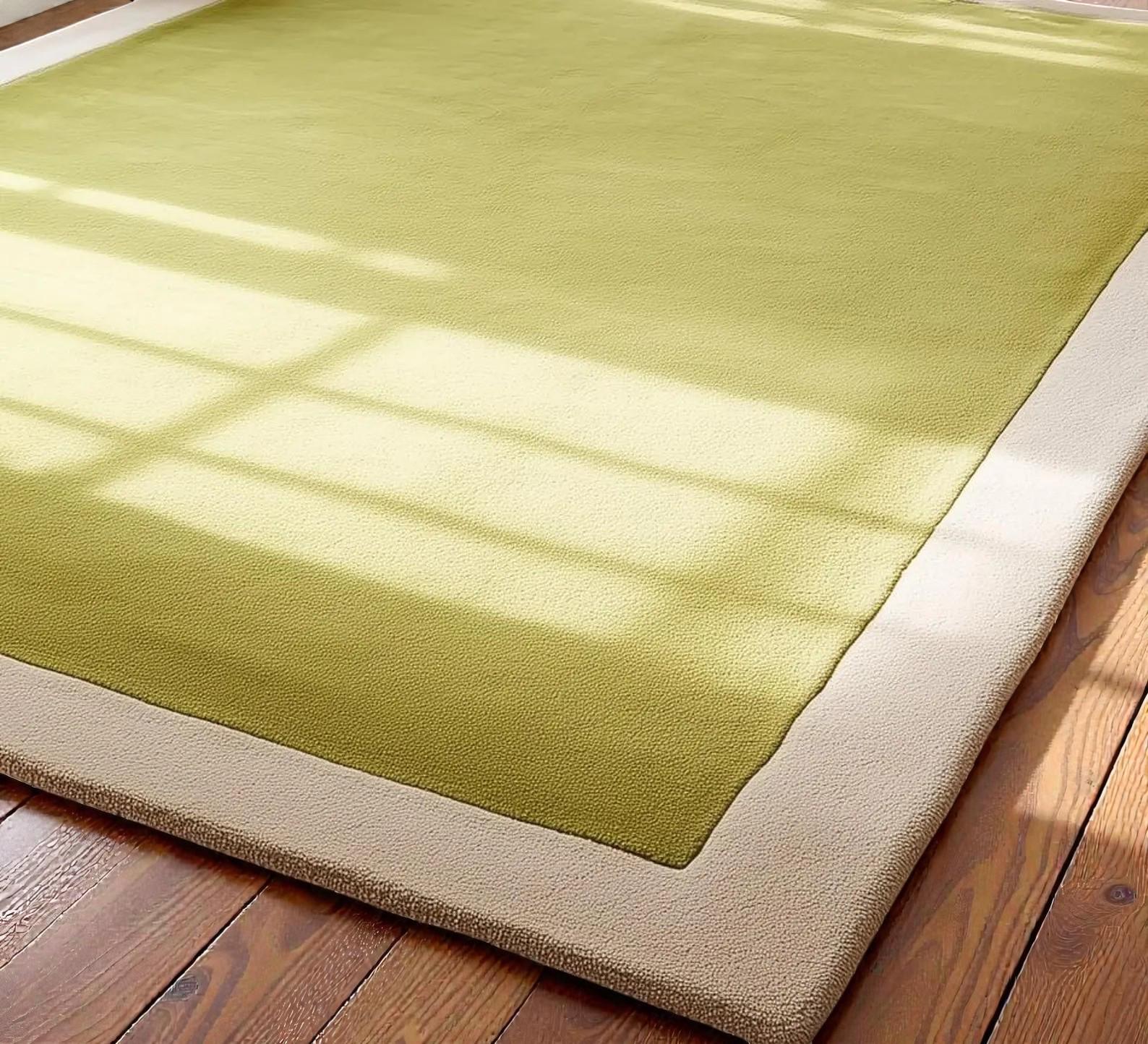 Hand-Tufted Modern Area Rug – Green Minimalist Border Carpet for Living Room or Entryway| Green Hand-Tufted Rug | Gift For Home