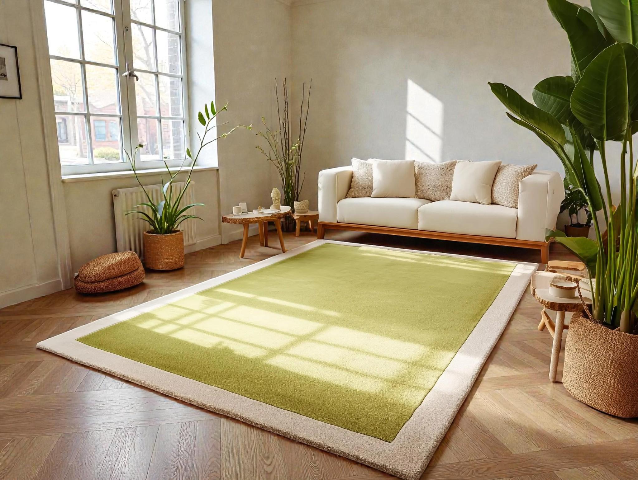 Hand-Tufted Modern Area Rug – Green Minimalist Border Carpet for Living Room or Entryway| Green Hand-Tufted Rug | Gift For Home