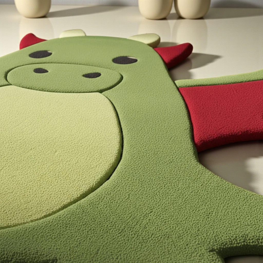 Dragon Shaped Rug | Kids Playroom Rug | Cute Cartoon Dragon Carpet | Soft Hand-Tufted Floor Mat | Nursery Decor | Fantasy Theme Rug