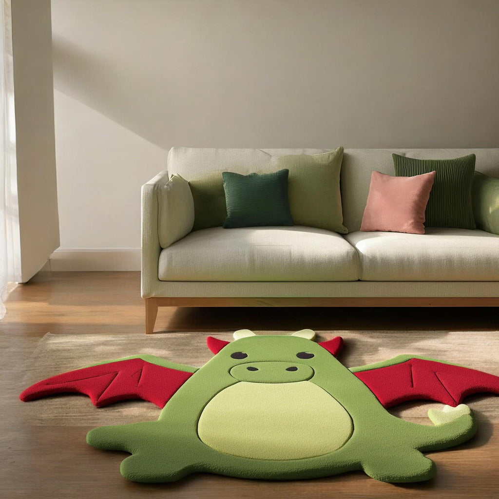 Dragon Shaped Rug | Kids Playroom Rug | Cute Cartoon Dragon Carpet | Soft Hand-Tufted Floor Mat | Nursery Decor | Fantasy Theme Rug