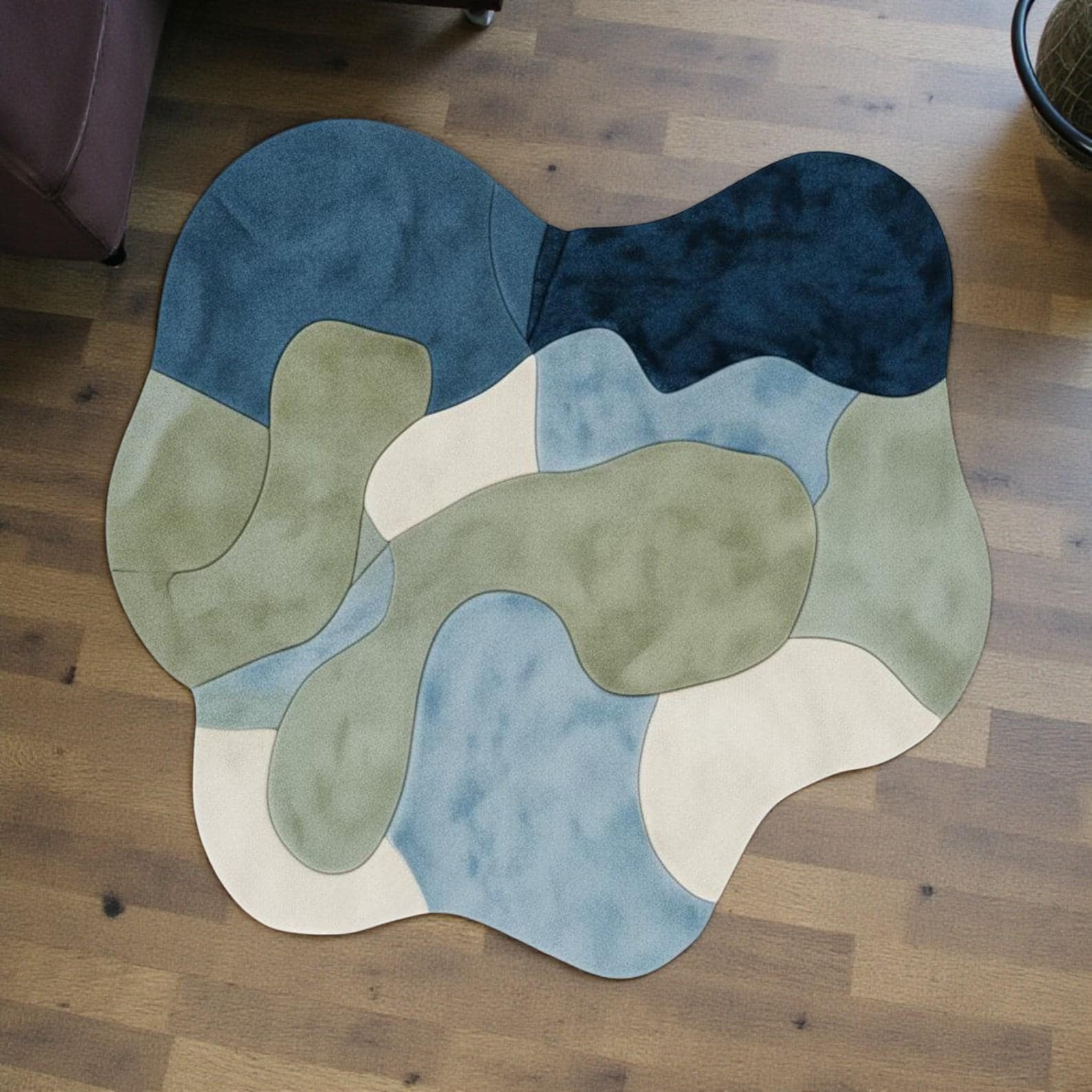 Hand Tufted Abstract Shape Rug | Organic Modern Area Rug | Blue Green Neutral Rug | Contemporary Handmade Home Decor