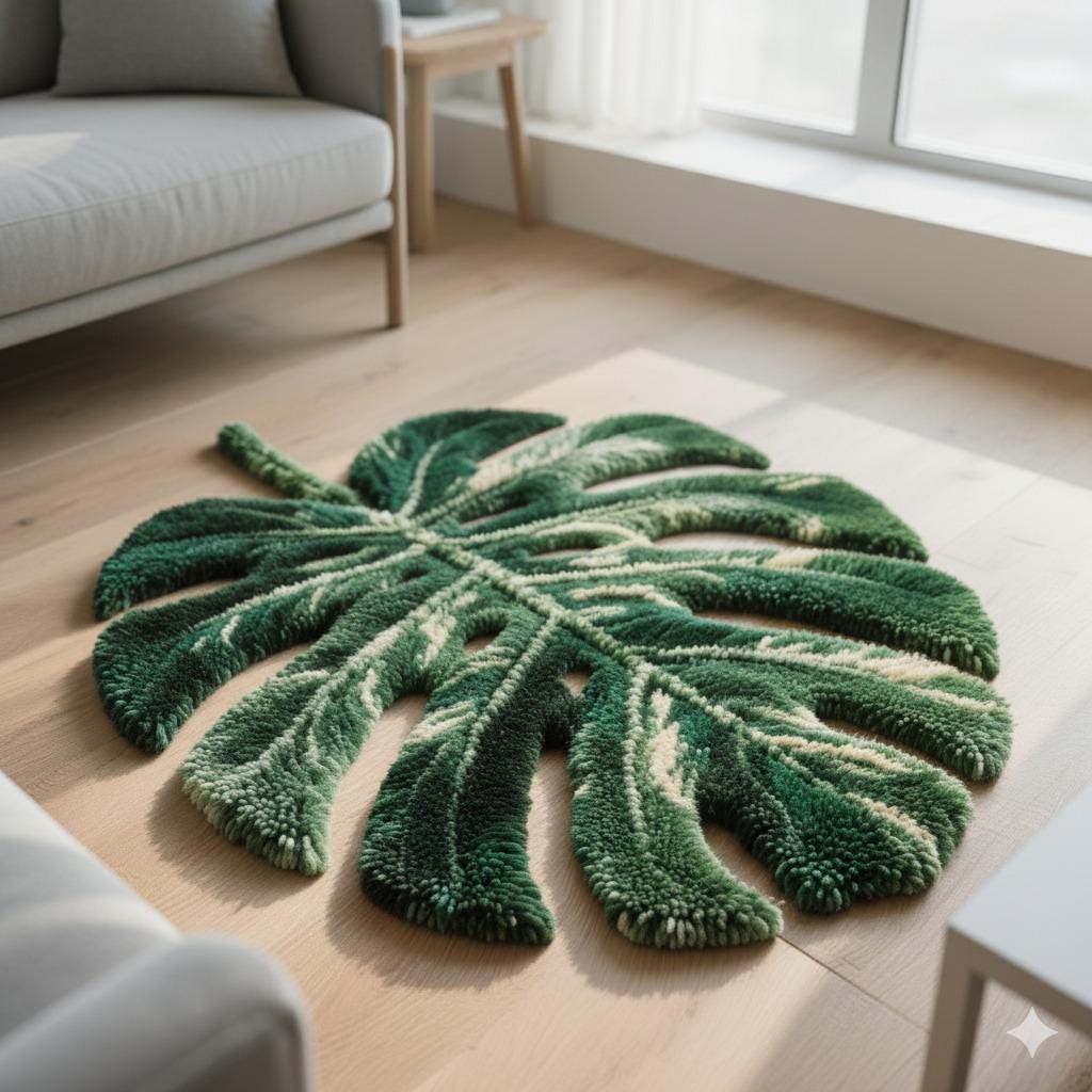 Monstera Leaf Tufted Rug | Handmade Botanical Rug | Green Leaf Area Rug | Tropical Home Decor | Nature Inspired Floor Mat