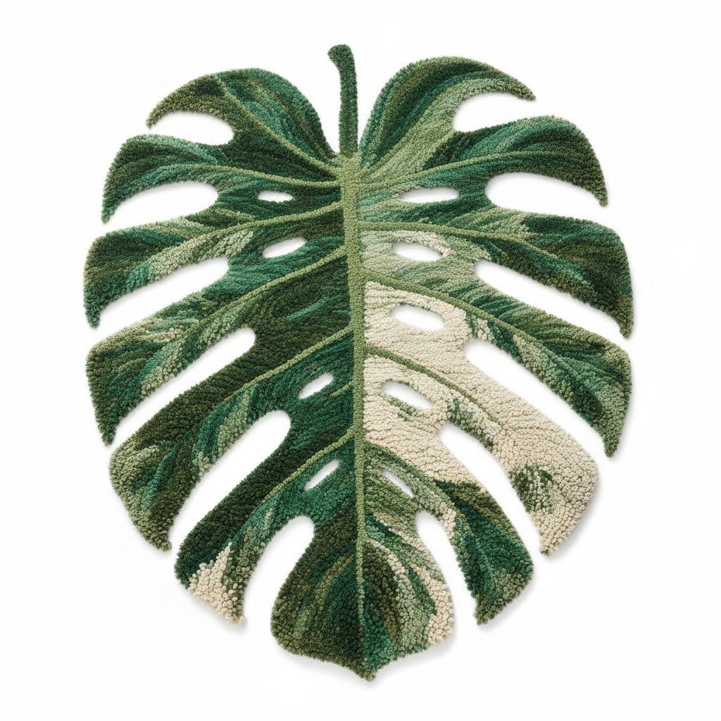 Monstera Leaf Tufted Rug | Handmade Botanical Rug | Green Leaf Area Rug | Tropical Home Decor | Nature Inspired Floor Mat