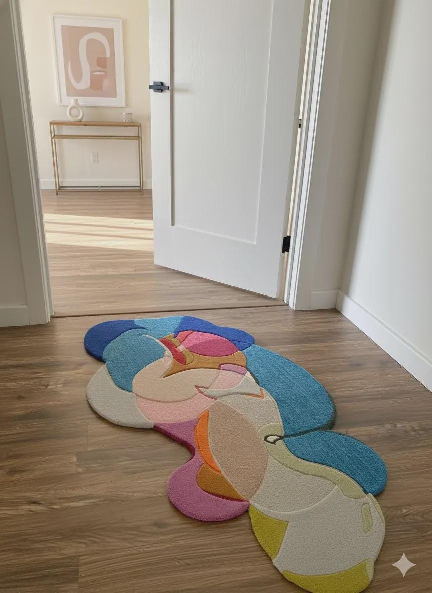 Handmade Abstract Wool Rug | Modern Art Shape Rug | Sculptural Multicolor Contemporary Area Rug | Inspired Floor Mat