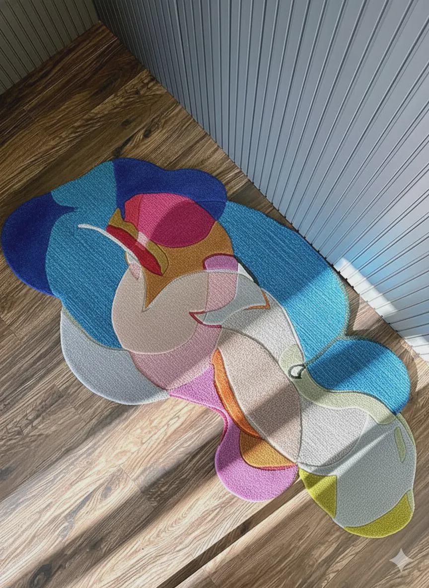 Handmade Abstract Wool Rug | Modern Art Shape Rug | Sculptural Multicolor Contemporary Area Rug | Inspired Floor Mat