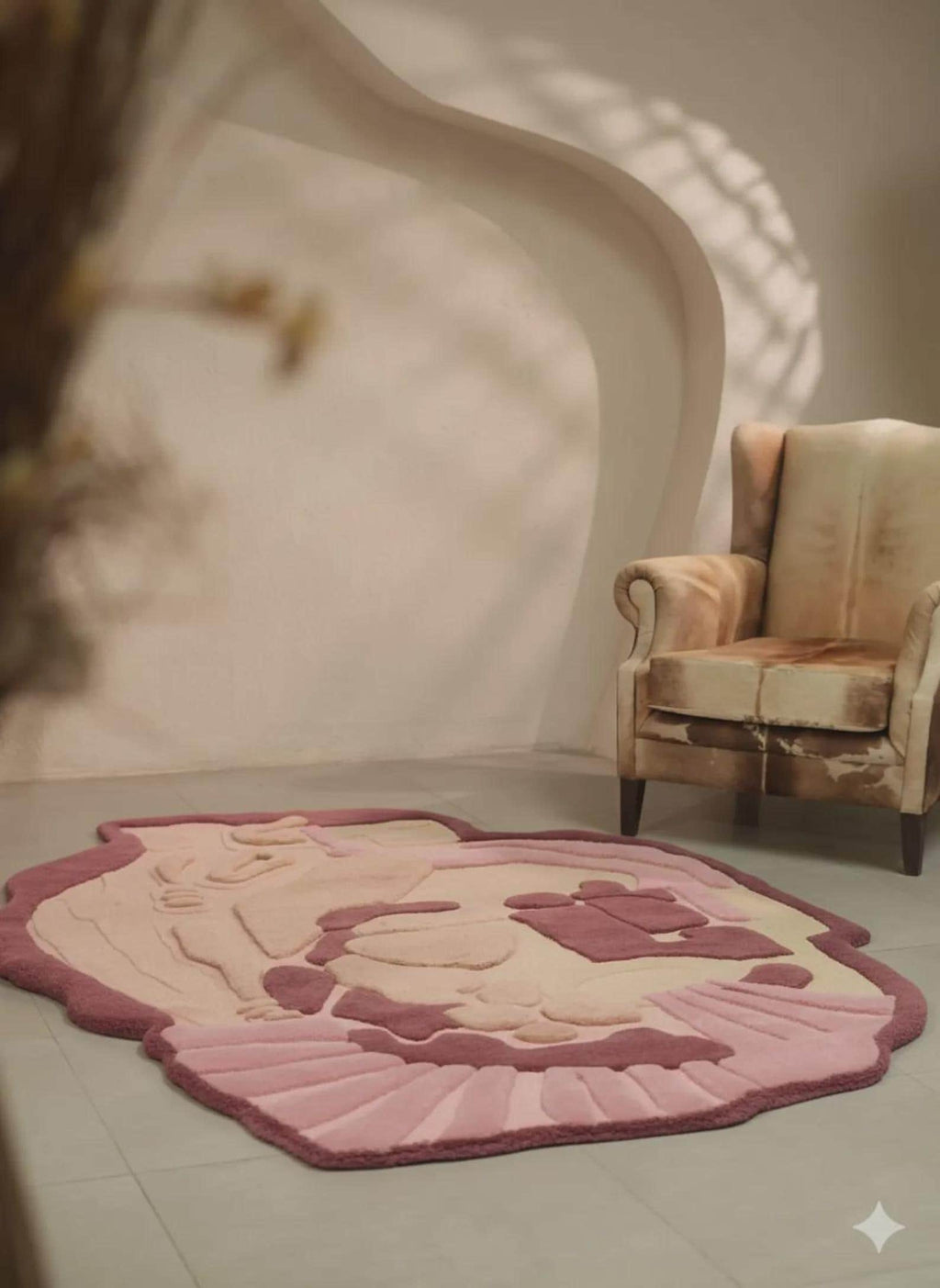 Wool Abstract Pink Tufted Rug | Modern Sculptural Area Rug | Handmade Contemporary Art Rug