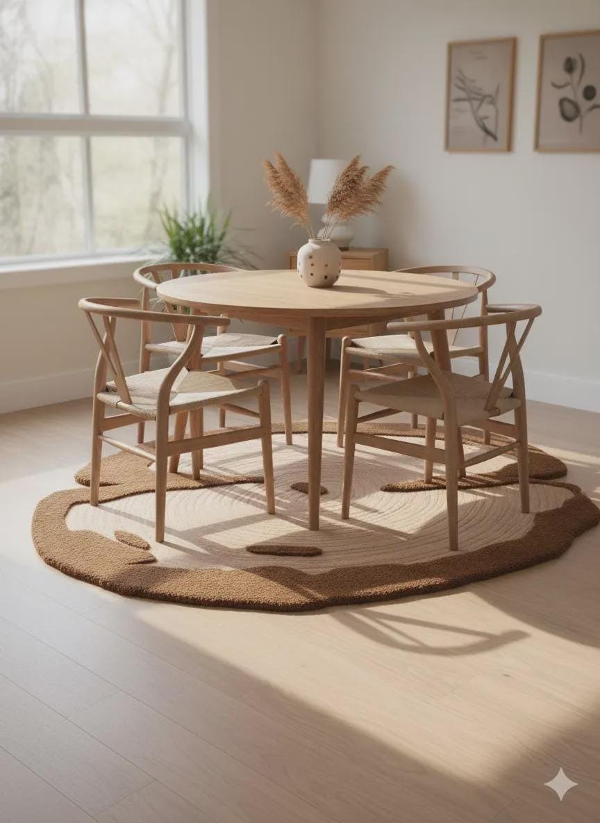 Handmade Wool Wood Slice Tufted Rug | Tree Trunk Ring Design Carpet | Nature Inspired Area Rug