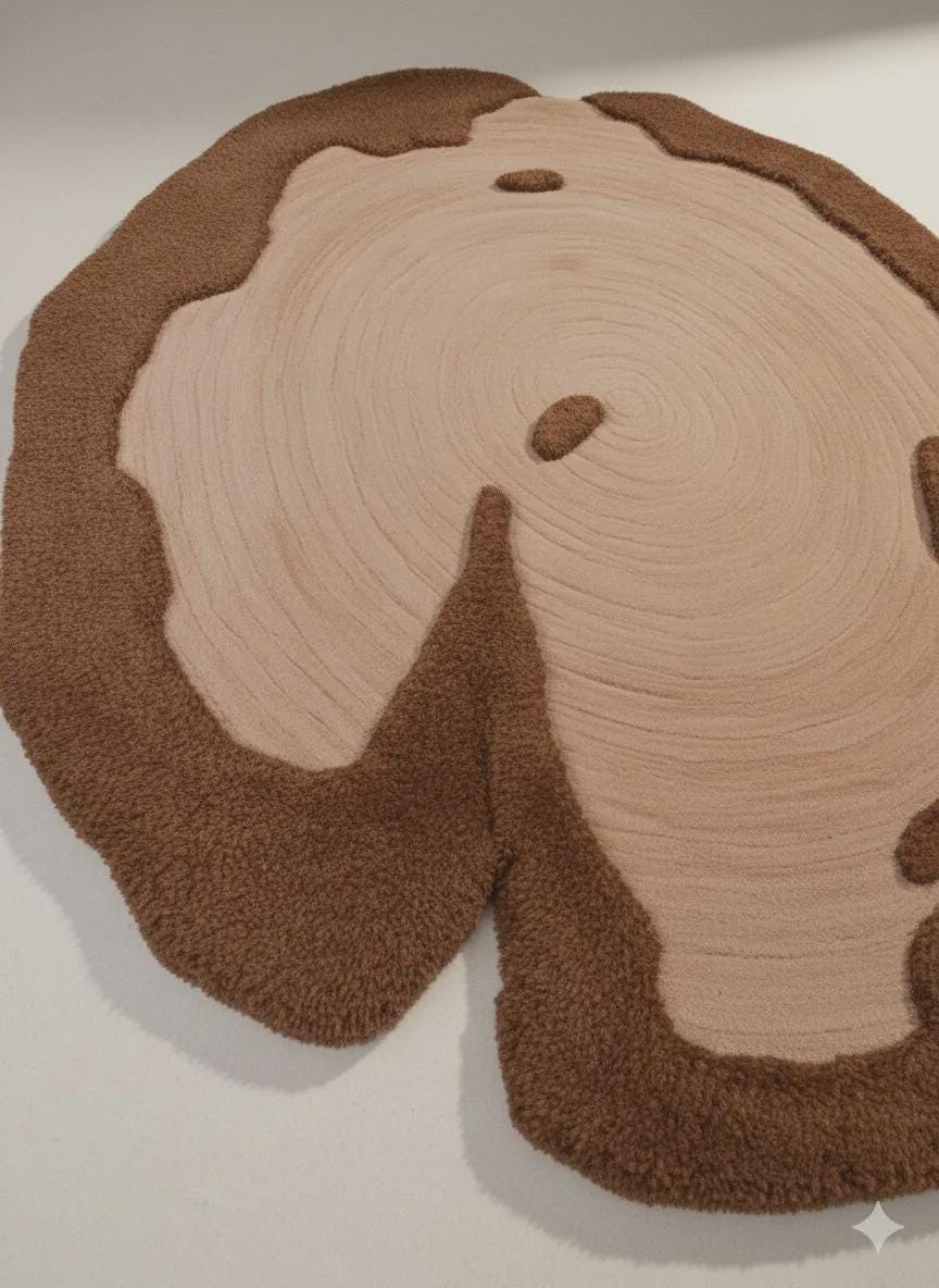 Handmade Wool Wood Slice Tufted Rug | Tree Trunk Ring Design Carpet | Nature Inspired Area Rug