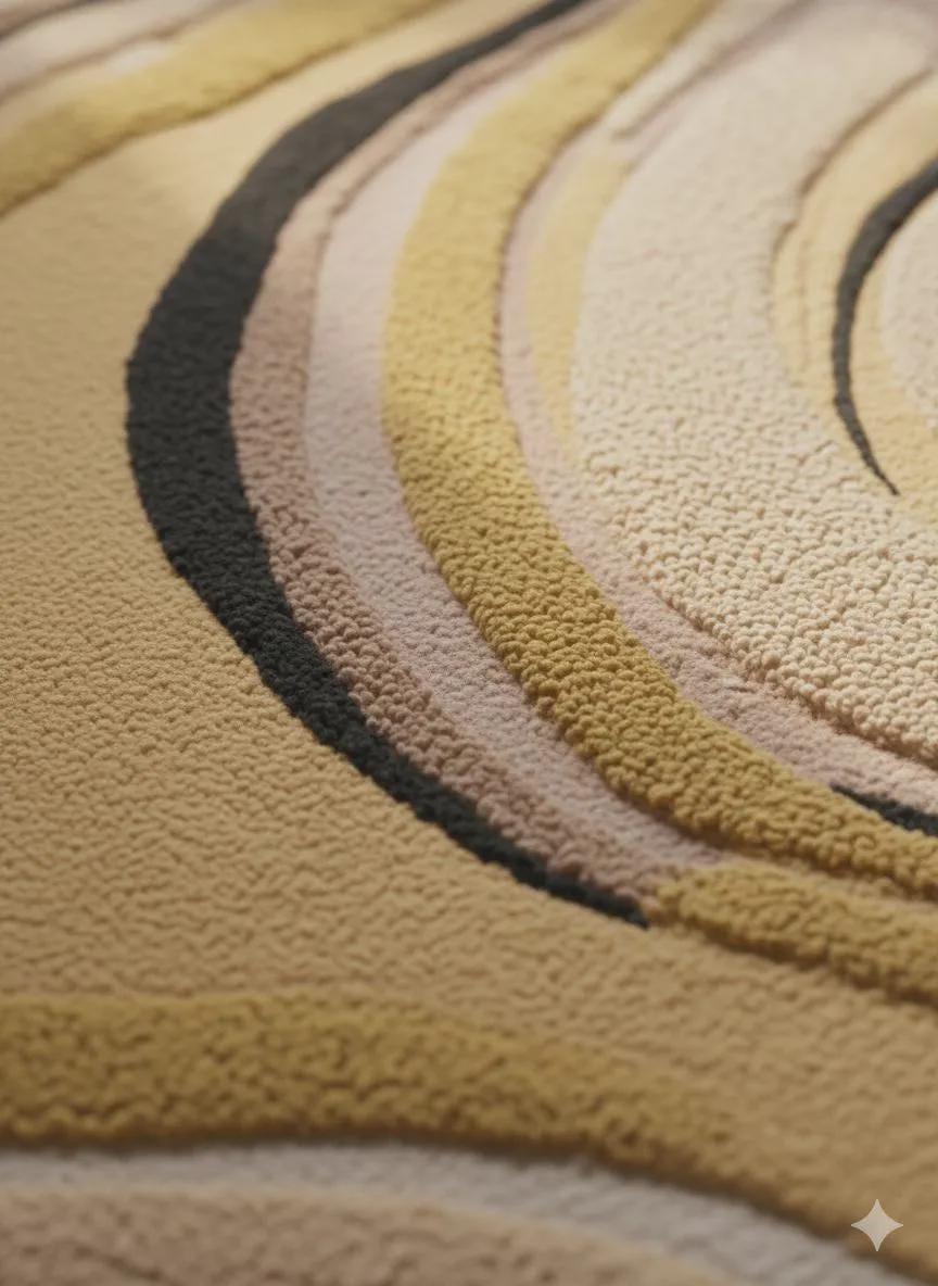 Hand Tufted Wool Rug | Organic Wave Abstract Rug | Neutral Yellow Beige Area Rug | Modern Art Carpet for Living Room