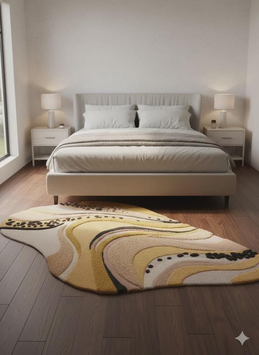 Hand Tufted Wool Rug | Organic Wave Abstract Rug | Neutral Yellow Beige Area Rug | Modern Art Carpet for Living Room