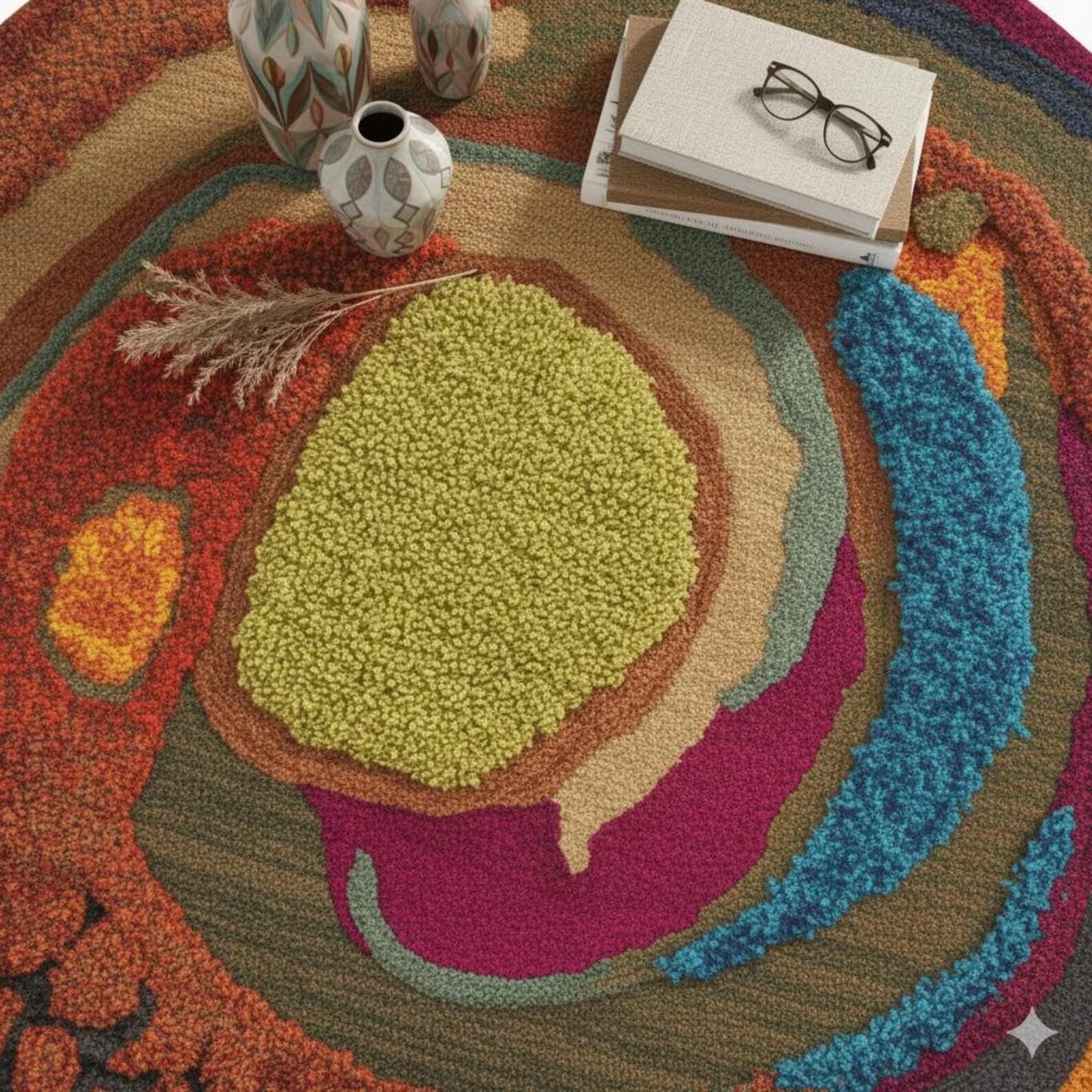 Abstract Ocean Hand Tufted Round Rug – Modern Coastal Wool Area Rug, Artistic Sea Inspired Decor