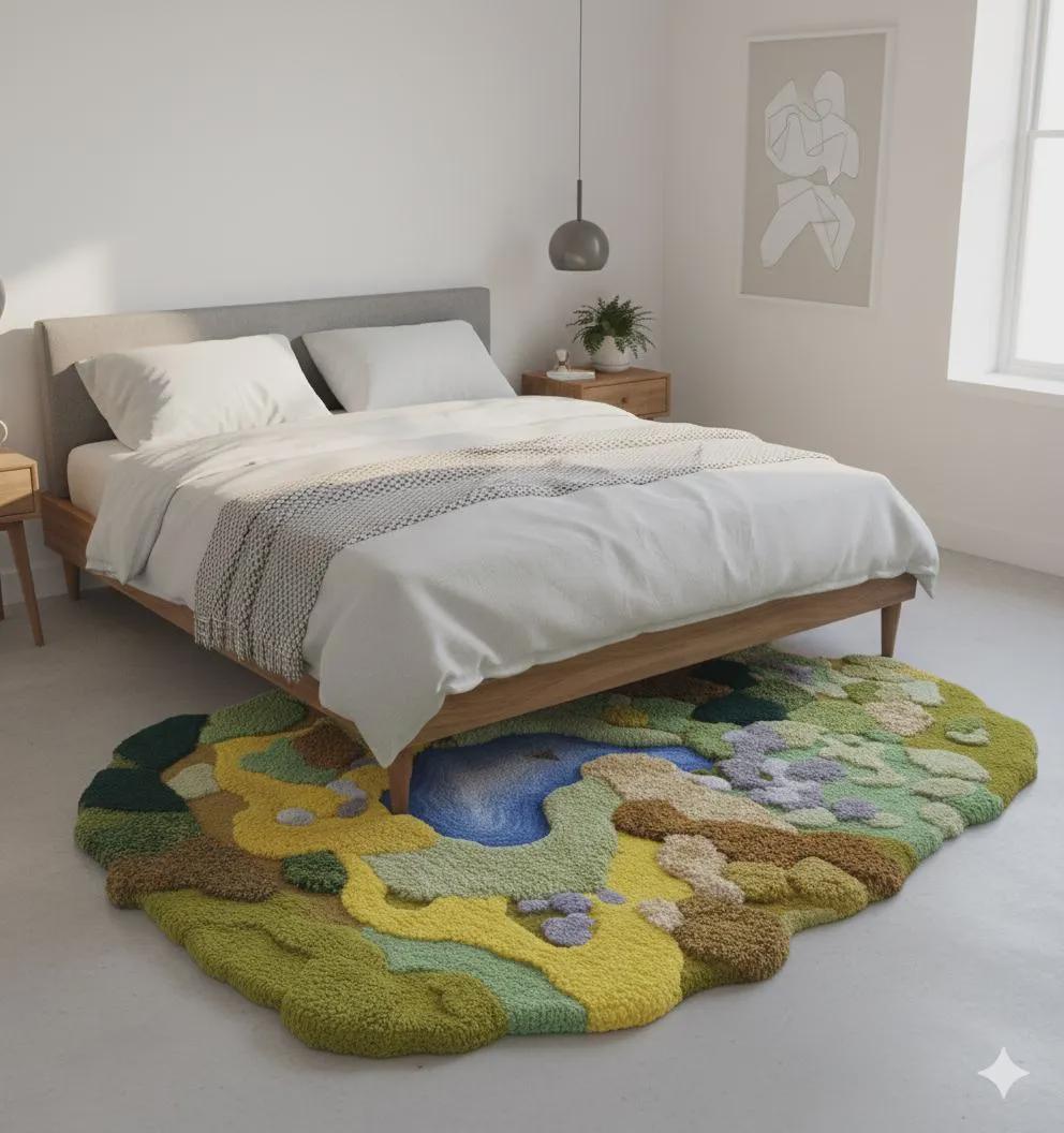 Ocean Inspired Hand Tufted Rug – Abstract Wool Rug, Modern Coastal Home Decor - Modern Abstract Carpet