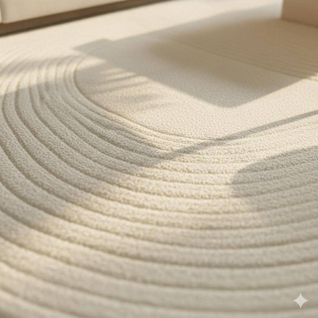 Abstract Ivory Tufted Area Rug | Modern Minimal Sculpted Floor Carpet | Contemporary Designer Organic Shape Rug for Living Room & Bedroom