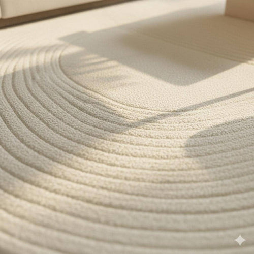 Abstract Ivory Tufted Area Rug | Modern Minimal Sculpted Floor Carpet | Contemporary Designer Organic Shape Rug for Living Room & Bedroom