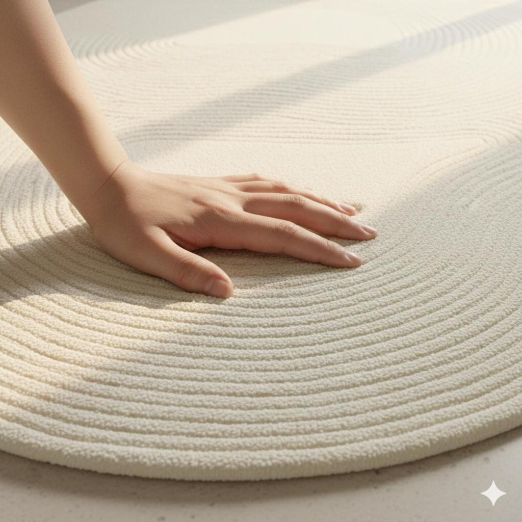 Abstract Ivory Tufted Area Rug | Modern Minimal Sculpted Floor Carpet | Contemporary Designer Organic Shape Rug for Living Room & Bedroom