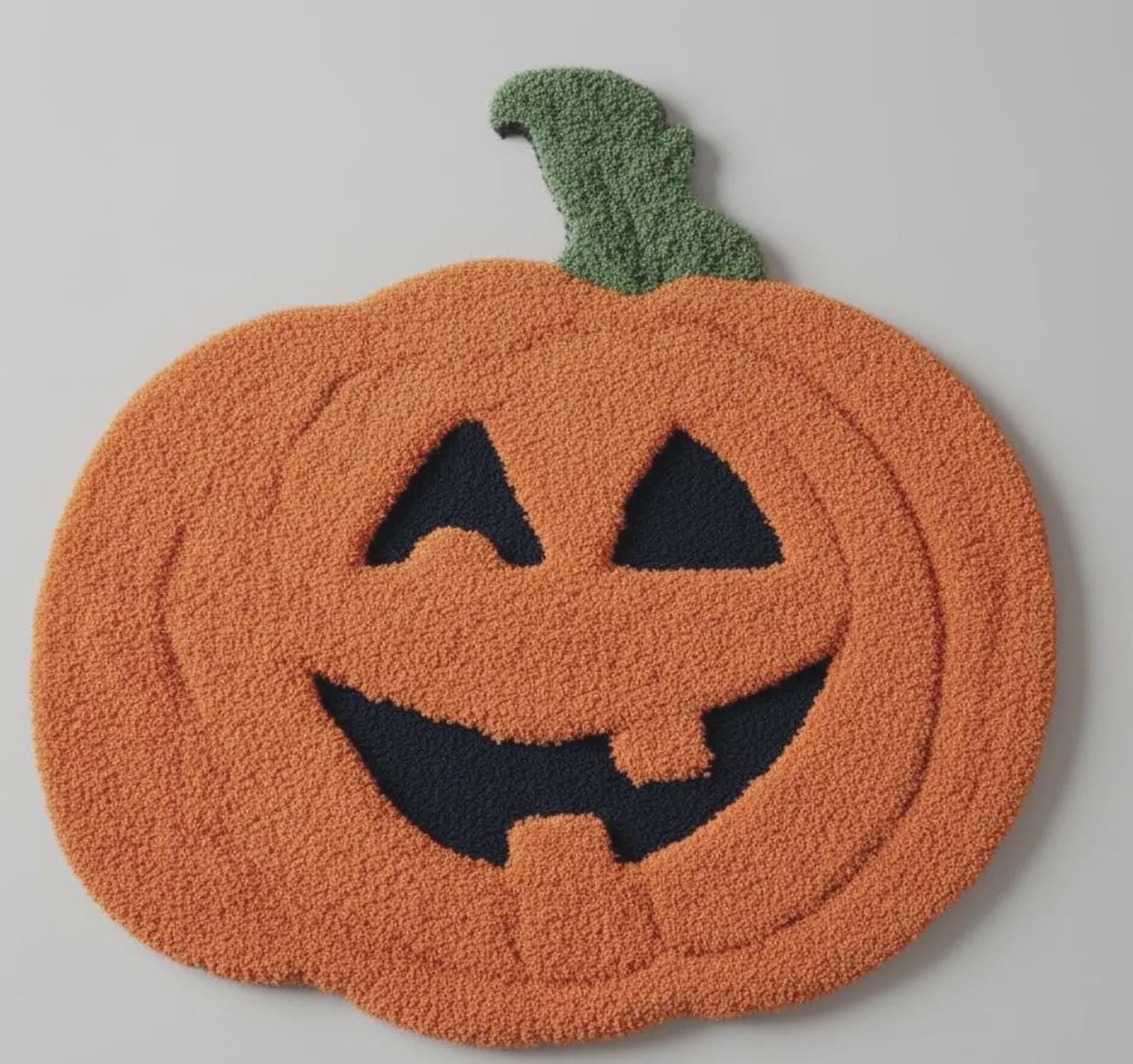 Handmade Tufted Pumpkin Rug – Spooky Halloween Decor, Cute Fall Accent, Cozy Autumn Home Decoration