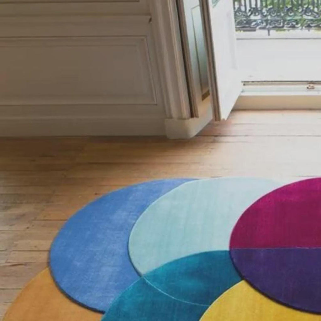 Handmade Tufted Round Rug – Modern Colorful Circle Rug, Abstract Geometric Home Decor