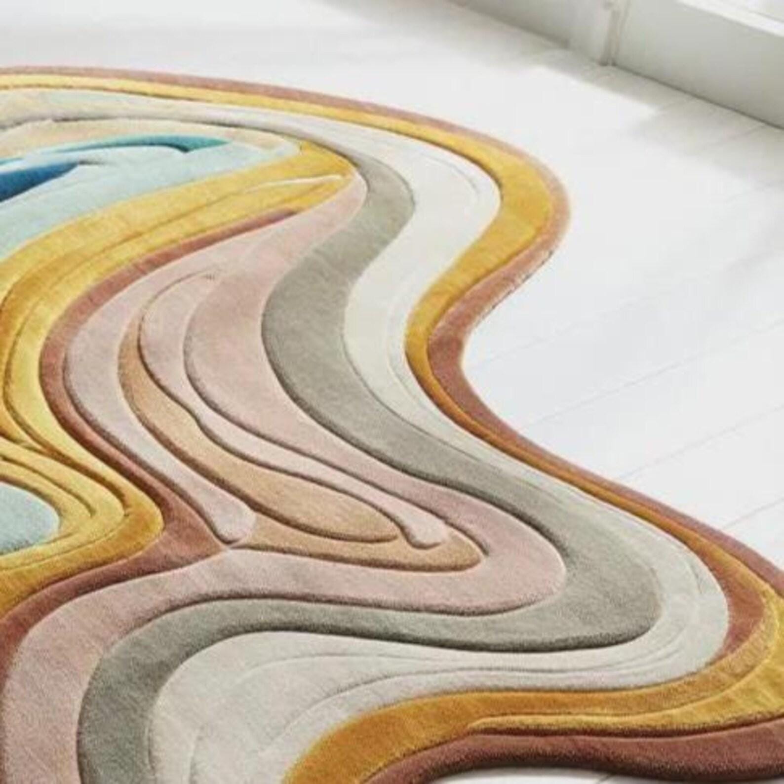 Handmade Tufted Wavy Rug – Modern Abstract Layered Design, Contemporary Colorful Home Decor Rug