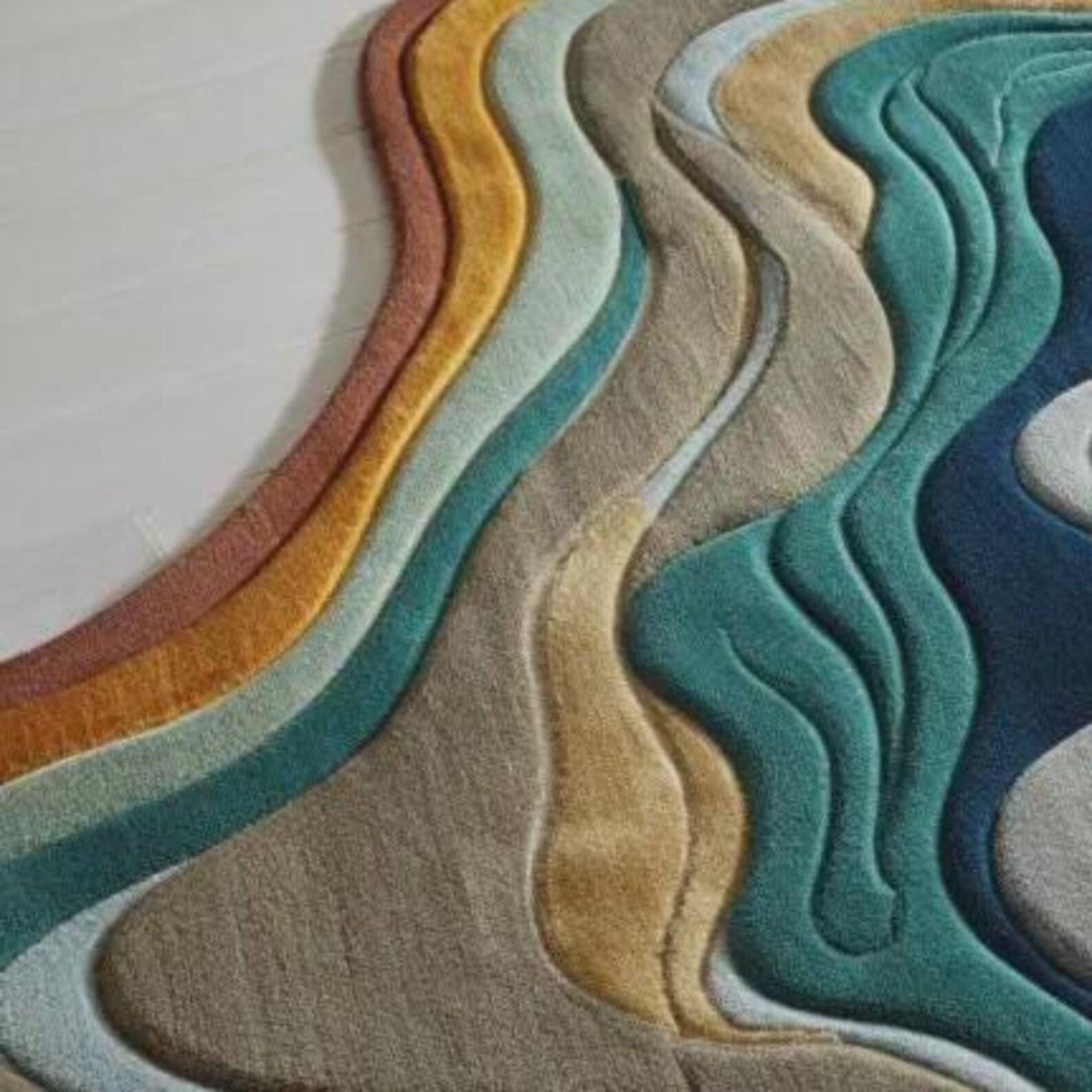 Handmade Tufted Wavy Rug – Modern Abstract Layered Design, Contemporary Colorful Home Decor Rug