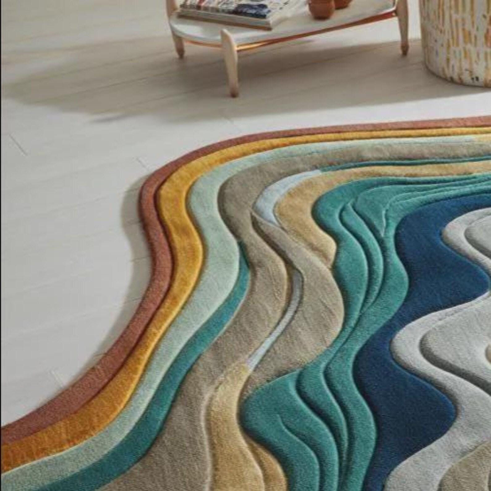 Handmade Tufted Wavy Rug – Modern Abstract Layered Design, Contemporary Colorful Home Decor Rug