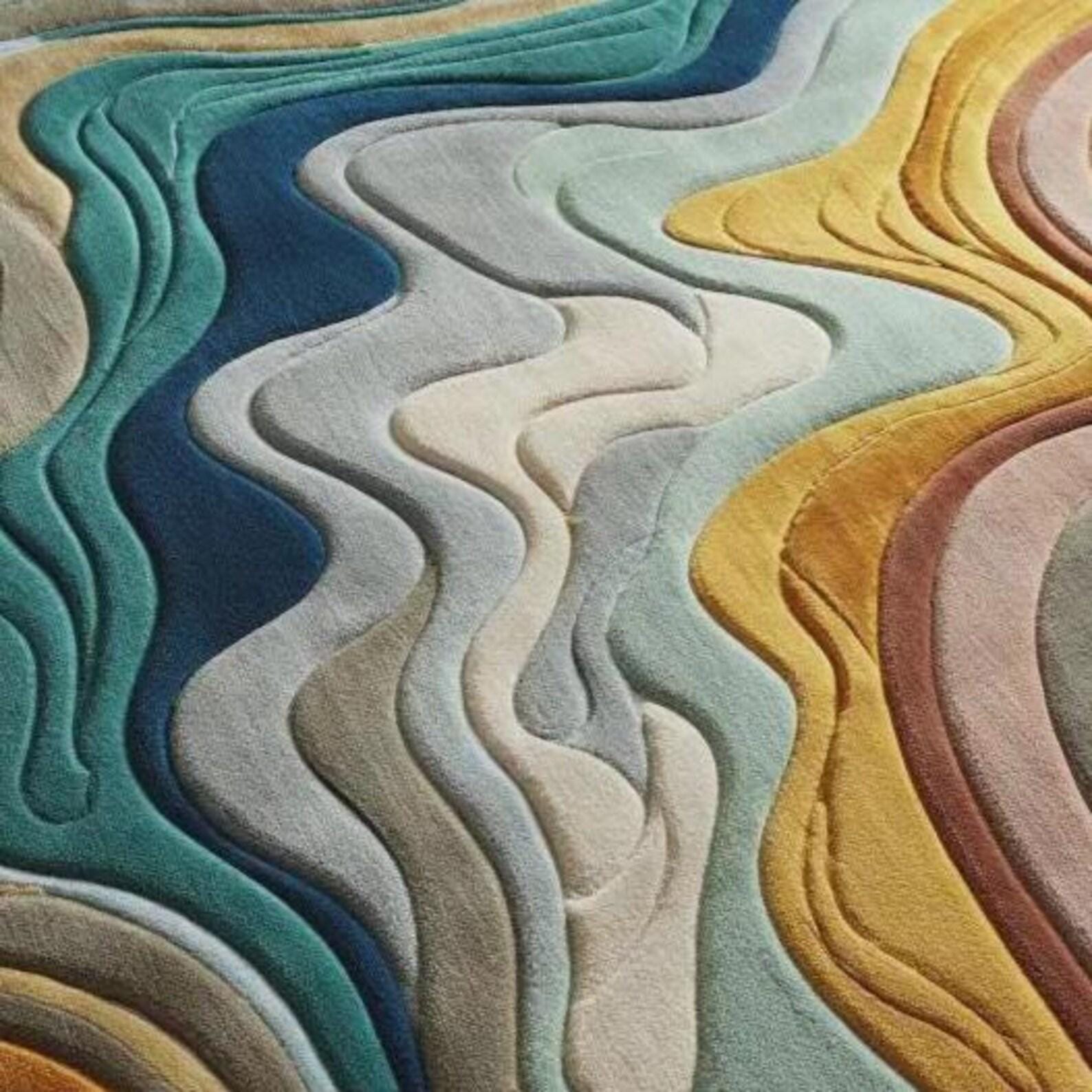 Handmade Tufted Wavy Rug – Modern Abstract Layered Design, Contemporary Colorful Home Decor Rug