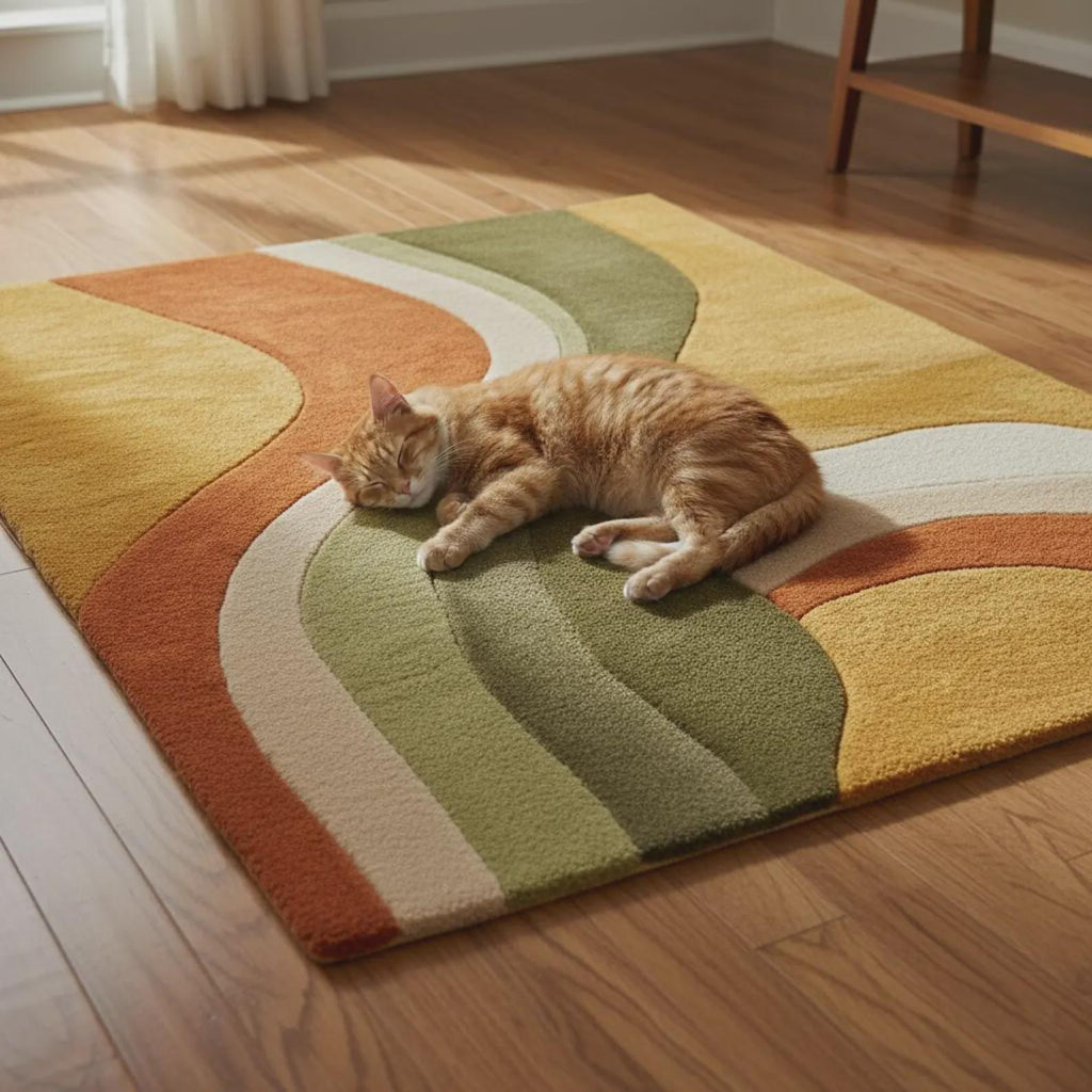 Hand-Tufted Wool Rug – Retro Abstract Sculptural Design | Modern Artistic Teppich | Handmade Statement Floor Rug