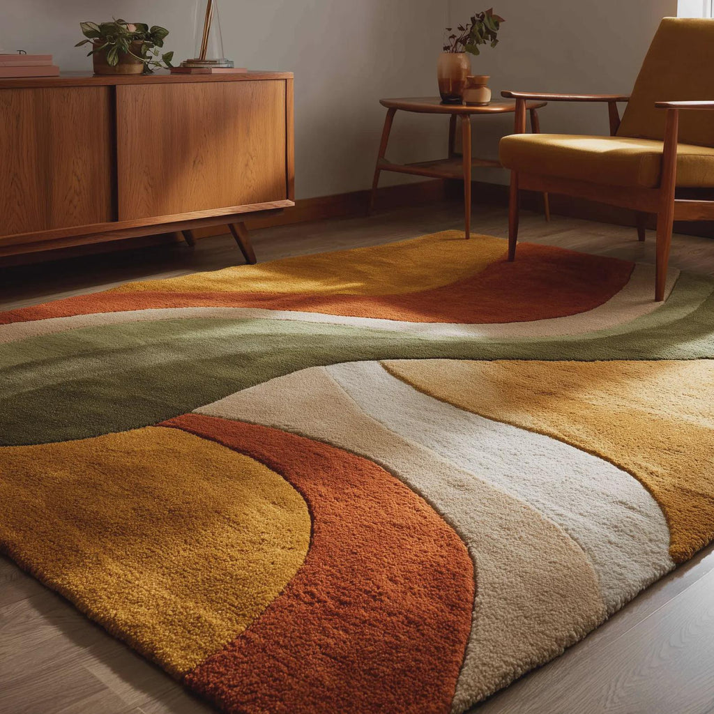 Hand-Tufted Wool Rug – Retro Abstract Sculptural Design | Modern Artistic Teppich | Handmade Statement Floor Rug