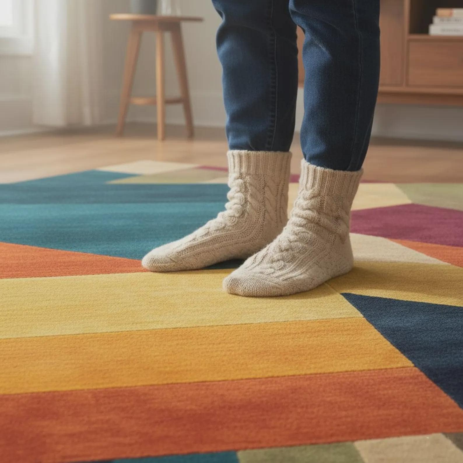 Geometric Abstract Area Rug – Modern Colorful Patchwork Wool Carpet for Contemporary Living Spaces | Floor Rug