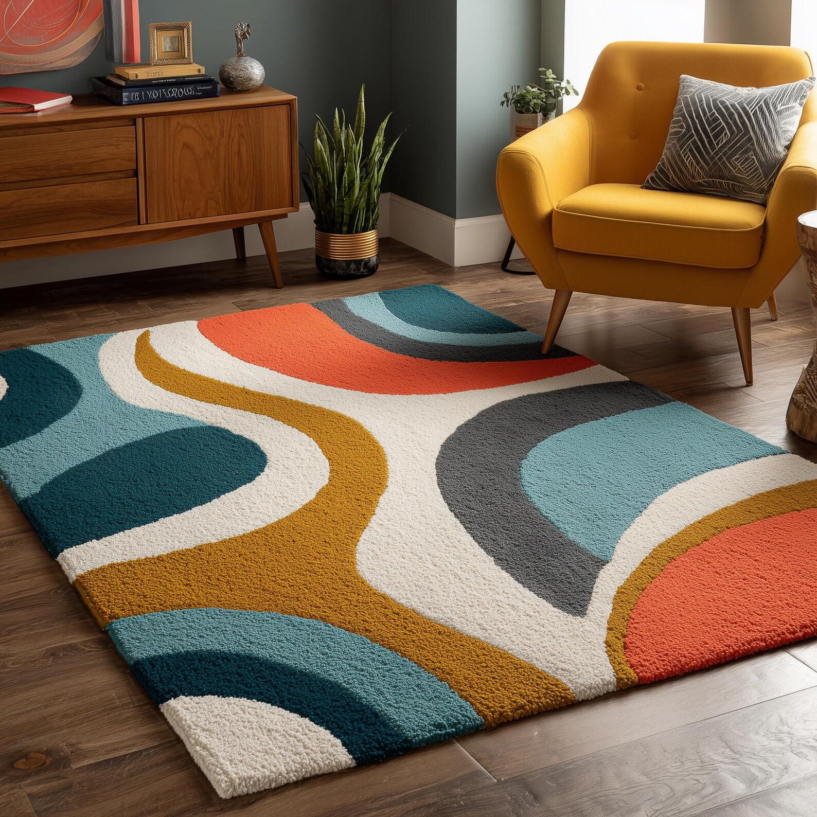 Retro Hand-Tufted Wool Rug – Abstract Sculptural Design | Modern Artistic Teppich | Handmade Statement Floor Rug