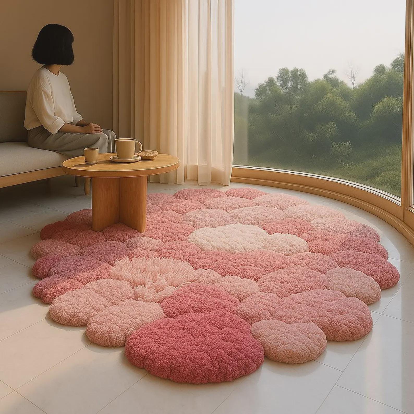 Cloud Moss Rug, Fluffy Handmade Wool Felt Carpet, 3D Bubble Floor Mat, Cozy Bedroom Rug, Soft Aesthetic Home Decor